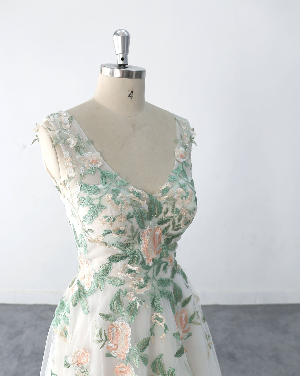 Vestido de novia marfil, vestido de novia de encaje verde, vestido de novia hecho a medida