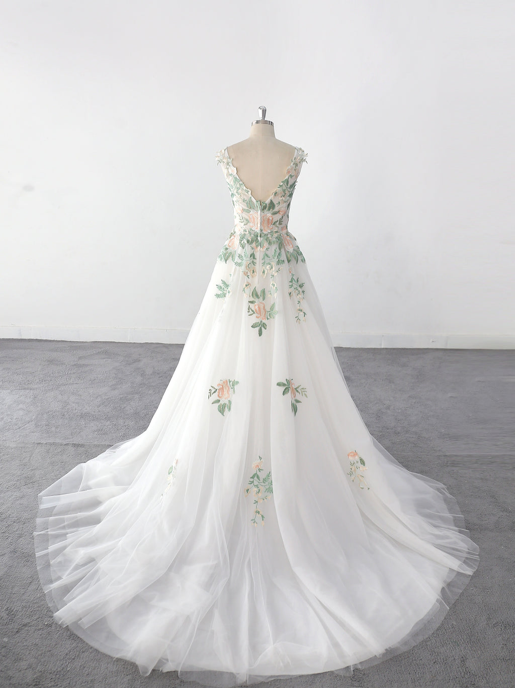Vestido de novia marfil, vestido de novia de encaje verde, vestido de novia hecho a medida