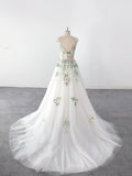Ivory wedding dress, green lace wedding dress, custom-made wedding dress