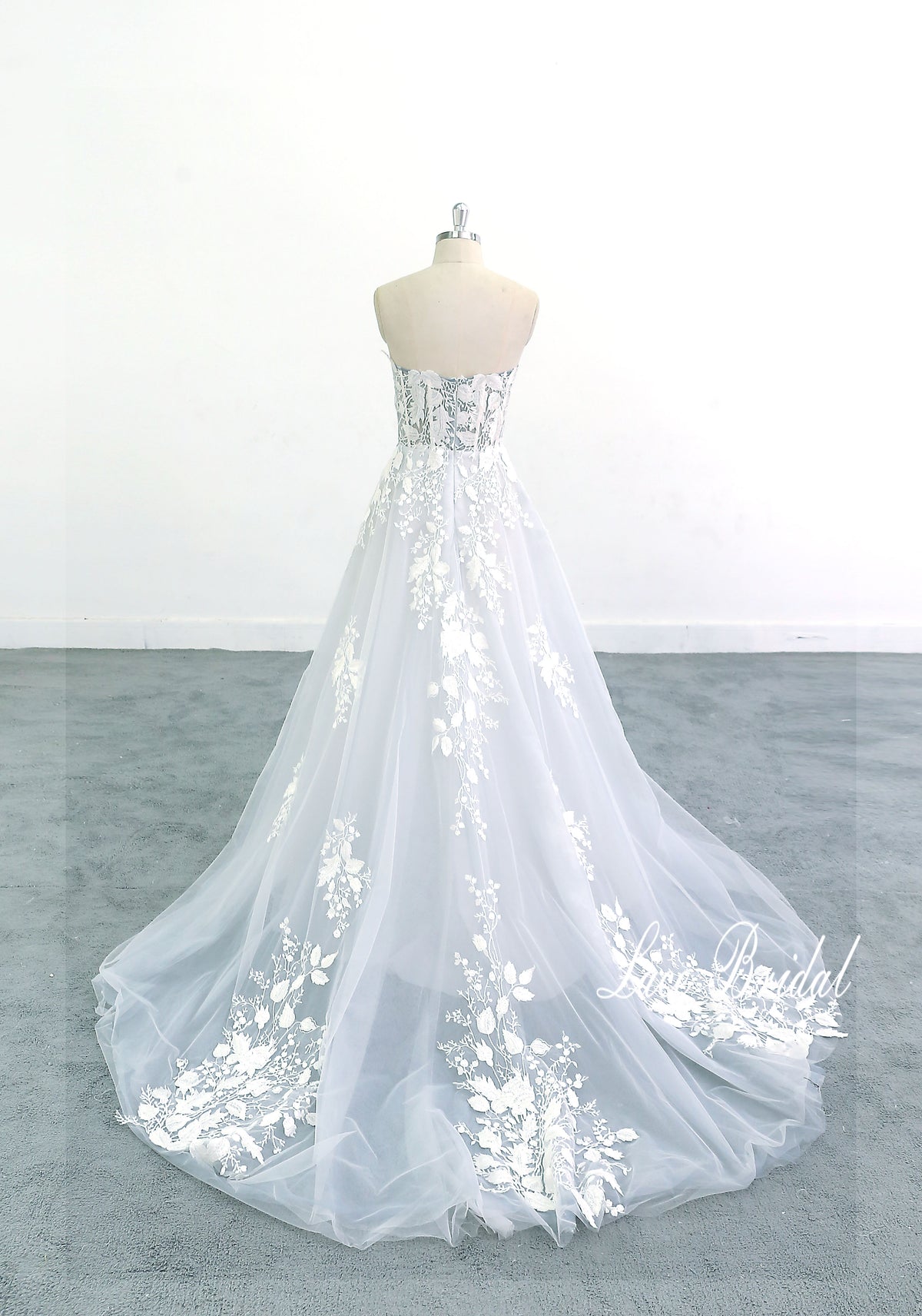 Light gray-blue and beige mixed wedding dress, lace wedding dress, custom-made wedding dress