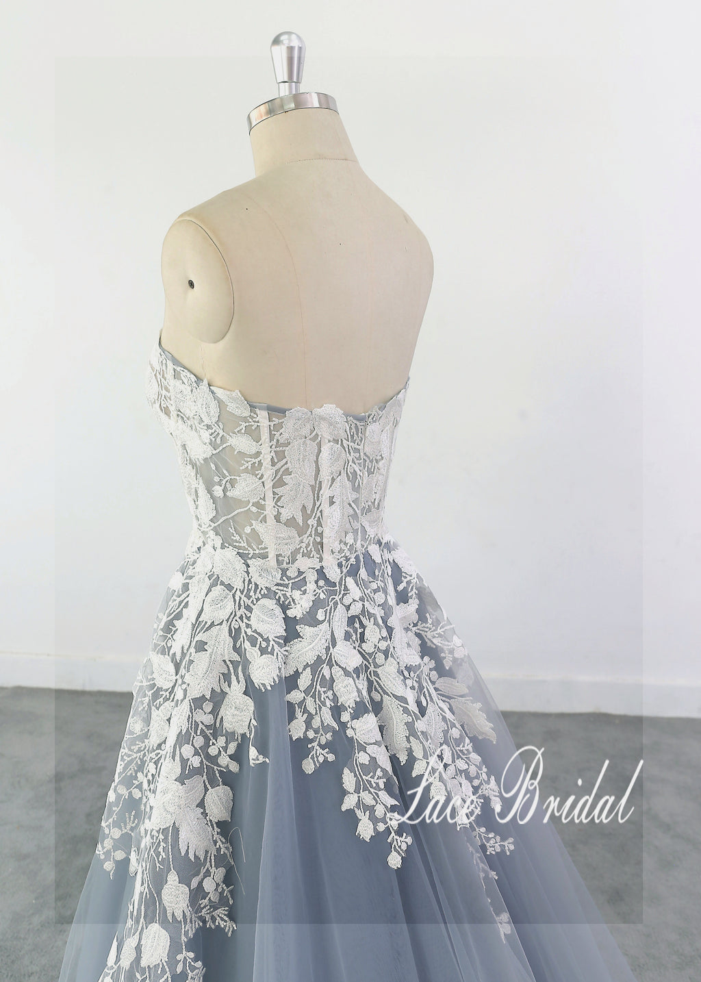 Dark gray-blue wedding dress, lace wedding dress, custom-made wedding dress