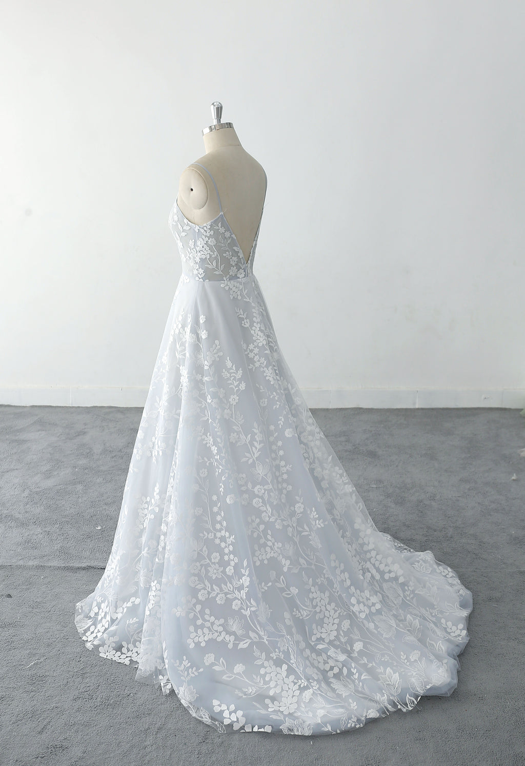 Light blue wedding dress, lace wedding dress, custom-made wedding dress