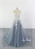 Dark gray-blue wedding dress, lace wedding dress, custom-made wedding dress