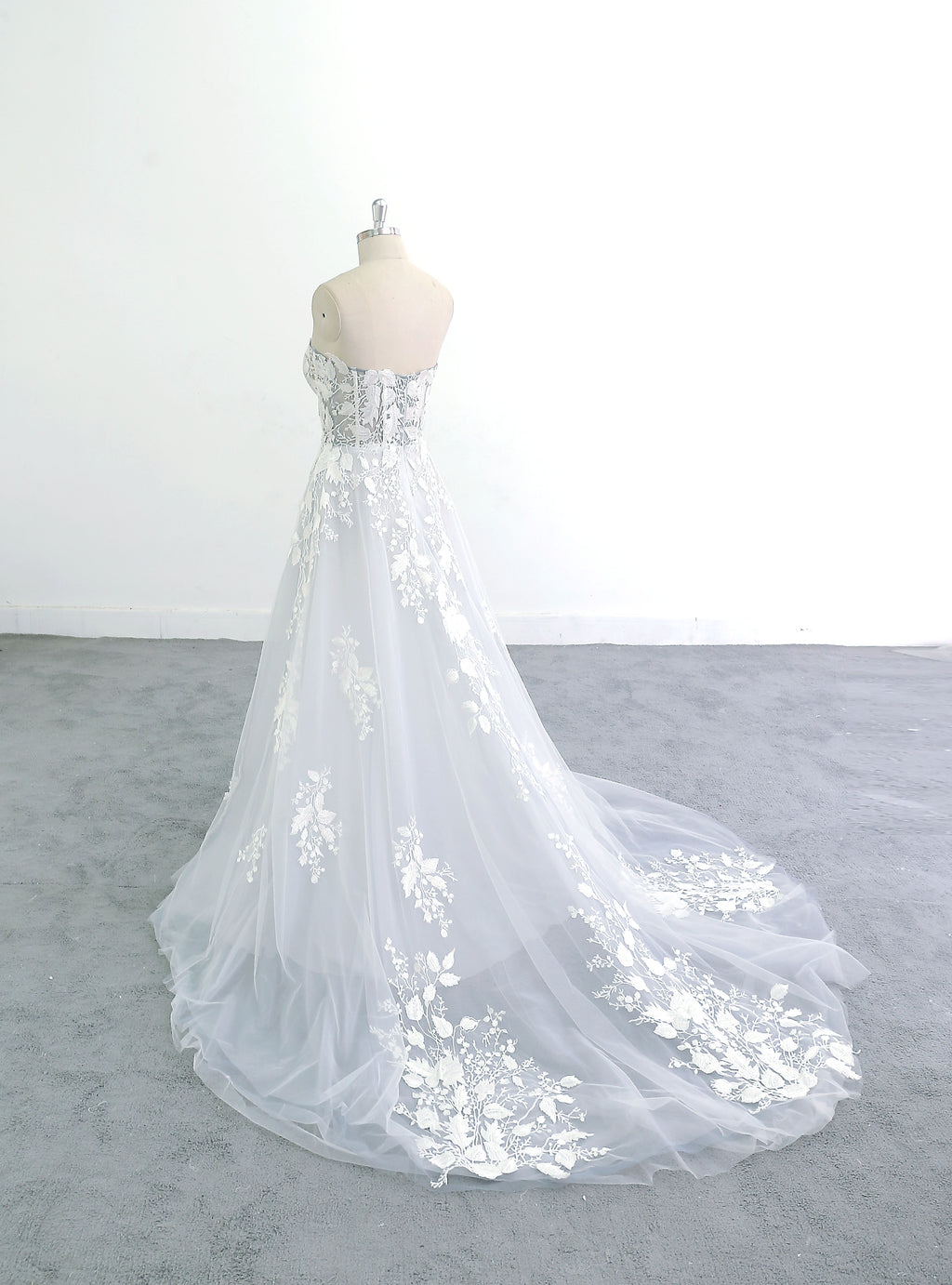 Light gray-blue and beige mixed wedding dress, lace wedding dress, custom-made wedding dress