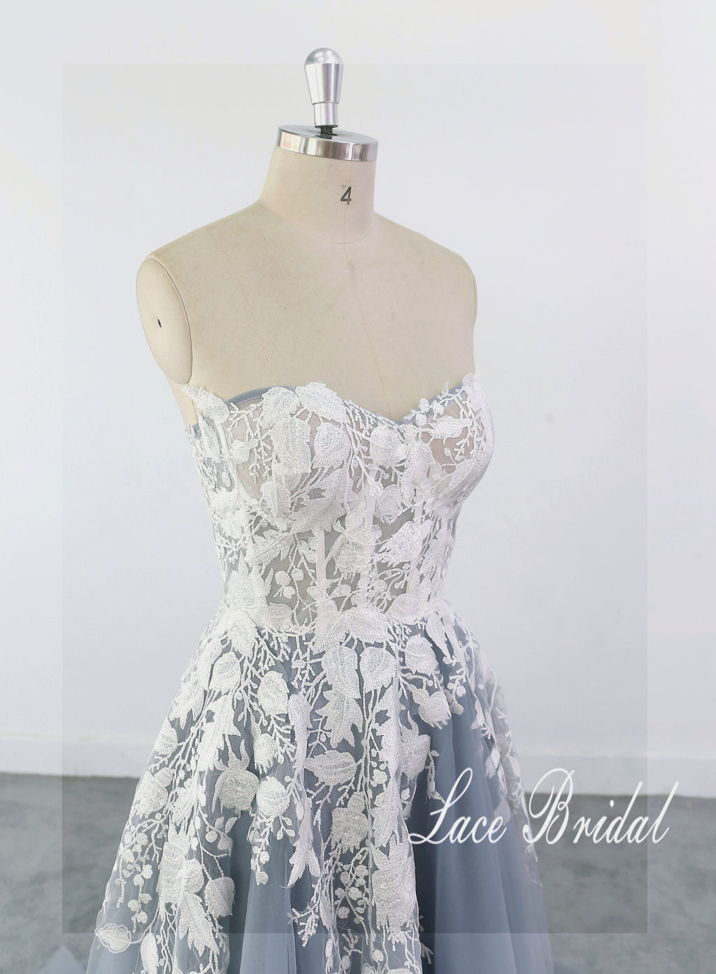 Dark gray-blue wedding dress, lace wedding dress, custom-made wedding dress