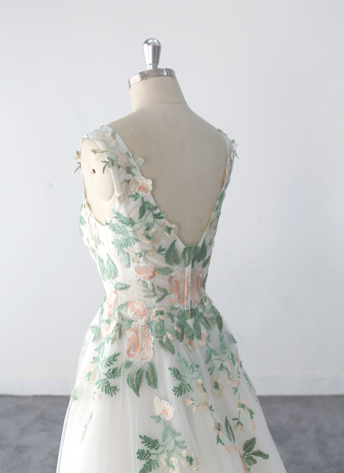Vestido de novia marfil, vestido de novia de encaje verde, vestido de novia hecho a medida