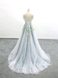 Light blue wedding dress, green lace wedding dress, custom-made wedding dress