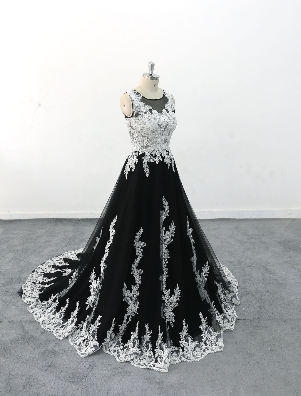 Black wedding dress, lace wedding dress, custom-made wedding dress