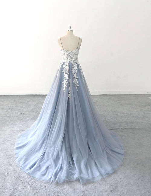 Gray-blue wedding dress, lace wedding dress, custom-made wedding dress
