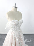 Light pink wedding dress, lace wedding dress, custom-made wedding dress