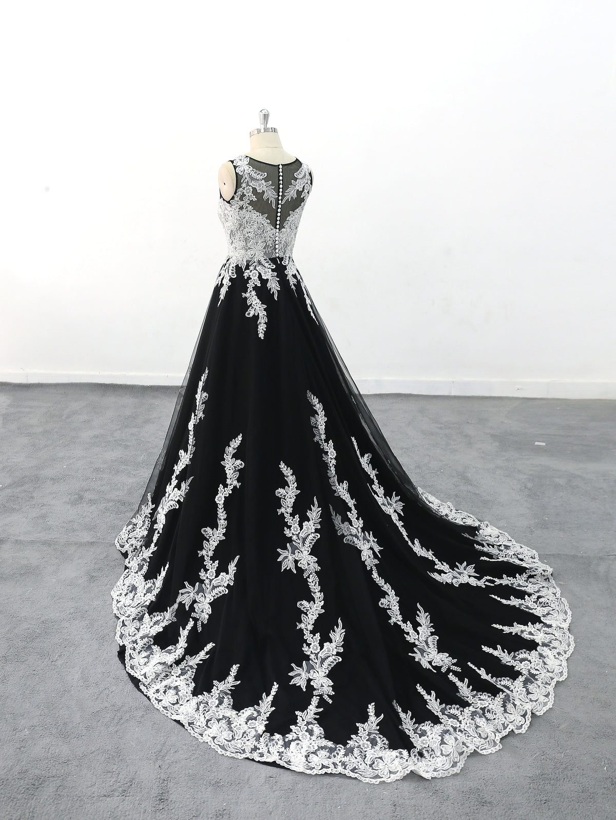 Black wedding dress, lace wedding dress, custom-made wedding dress