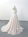 Light pink wedding dress, lace wedding dress, custom-made wedding dress