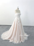 Light pink wedding dress, lace wedding dress, custom-made wedding dress