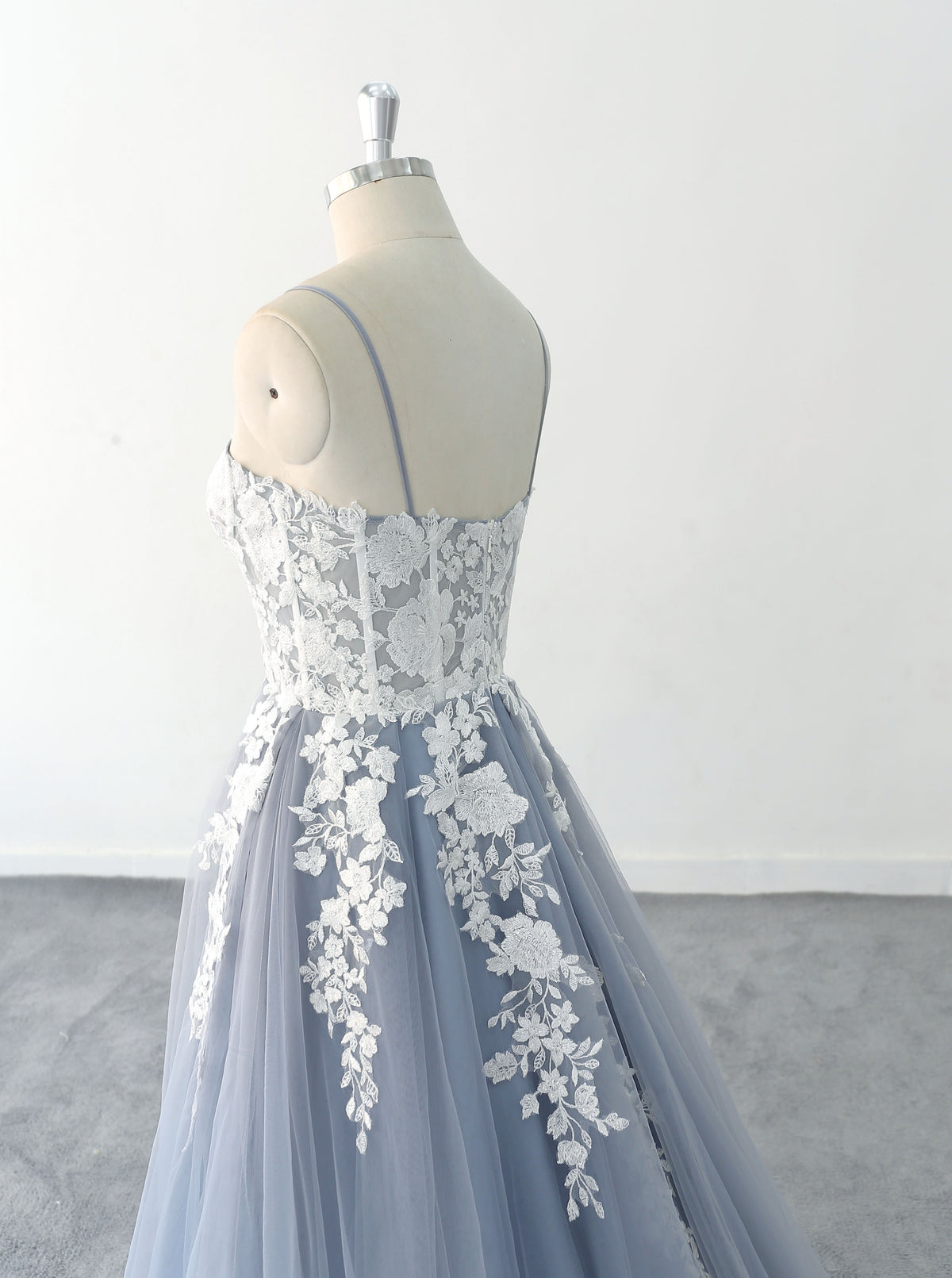 Gray-blue wedding dress, lace wedding dress, custom-made wedding dress