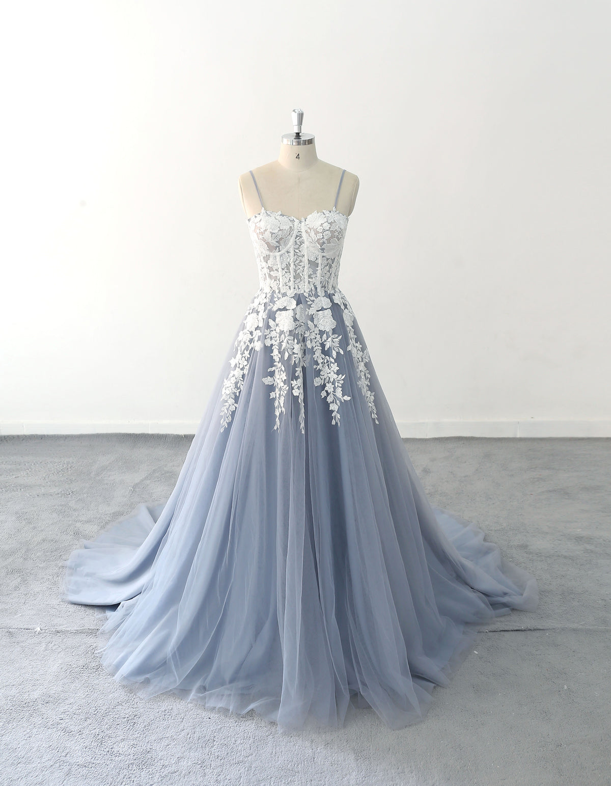 Gray-blue wedding dress, lace wedding dress, custom-made wedding dress