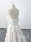 Light pink wedding dress, lace wedding dress, custom-made wedding dress