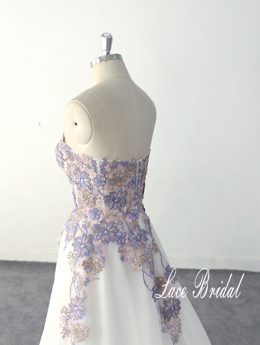 Ivory wedding dress, purple and gold lace wedding dress, custom-made wedding dress