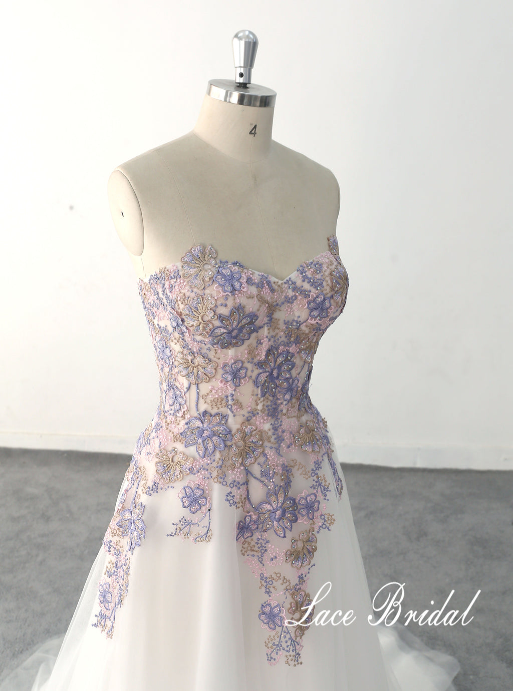 Ivory wedding dress, purple and gold lace wedding dress, custom-made wedding dress