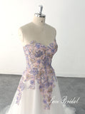 Ivory wedding dress, purple and gold lace wedding dress, custom-made wedding dress