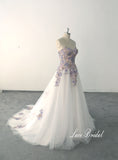 Ivory wedding dress, purple and gold lace wedding dress, custom-made wedding dress