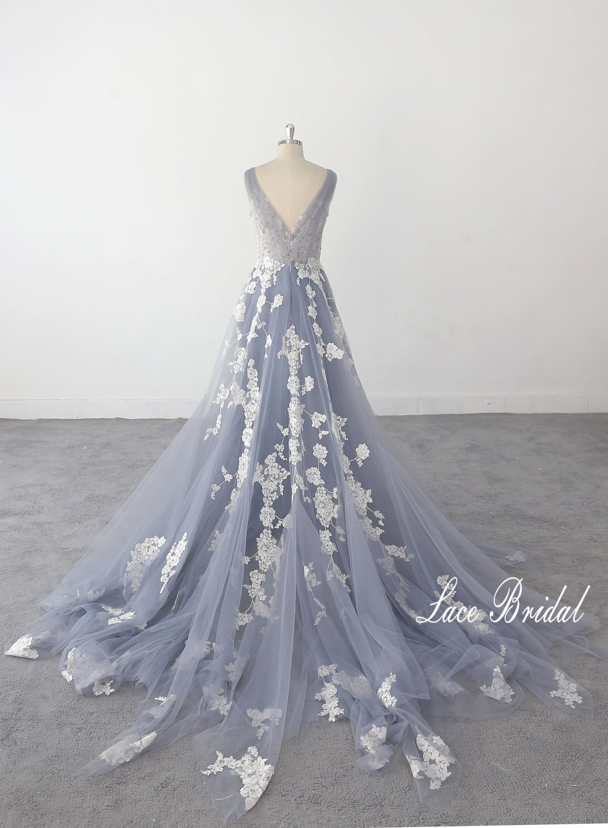 Gray-blue wedding dress, lace wedding dress, custom-made wedding dress