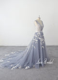 Gray-blue wedding dress, lace wedding dress, custom-made wedding dress