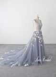 Gray-blue wedding dress, lace wedding dress, custom-made wedding dress