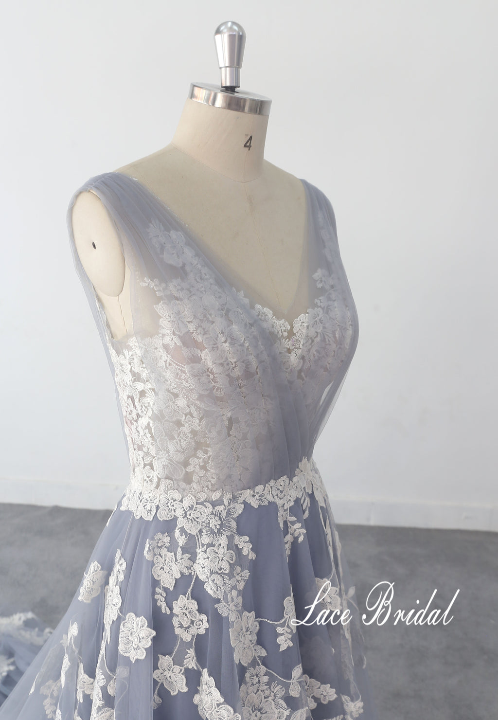 Gray-blue wedding dress, lace wedding dress, custom-made wedding dress