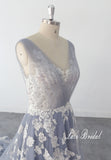 Gray-blue wedding dress, lace wedding dress, custom-made wedding dress