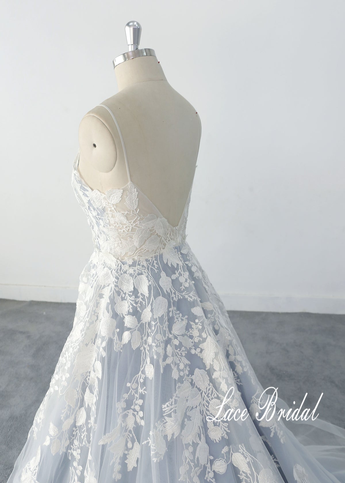 Gray-blue wedding dress, lace wedding dress, custom-made wedding dress