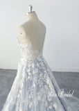 Gray-blue wedding dress, lace wedding dress, custom-made wedding dress