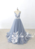 Gray-blue wedding dress, lace wedding dress, custom-made wedding dress