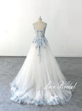 <Lilac Serenade>  Ivory wedding dress, sky blue lace wedding dress, custom-made wedding dress