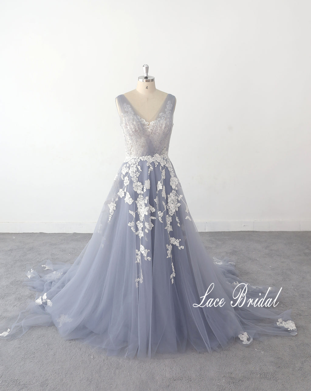 Gray-blue wedding dress, lace wedding dress, custom-made wedding dress