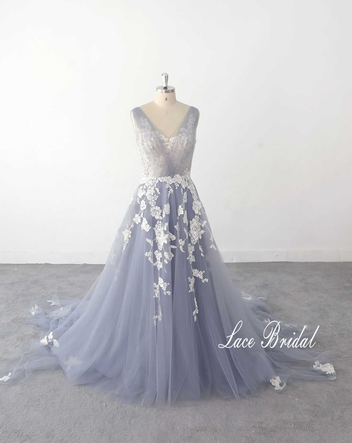 Gray-blue wedding dress, lace wedding dress, custom-made wedding dress