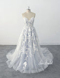 Gray-blue wedding dress, lace wedding dress, custom-made wedding dress