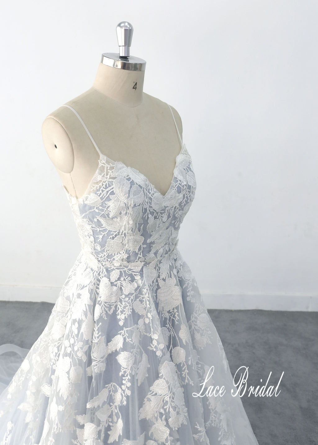 Vestido de novia gris azulado, vestido de novia de encaje, vestido de novia hecho a medida