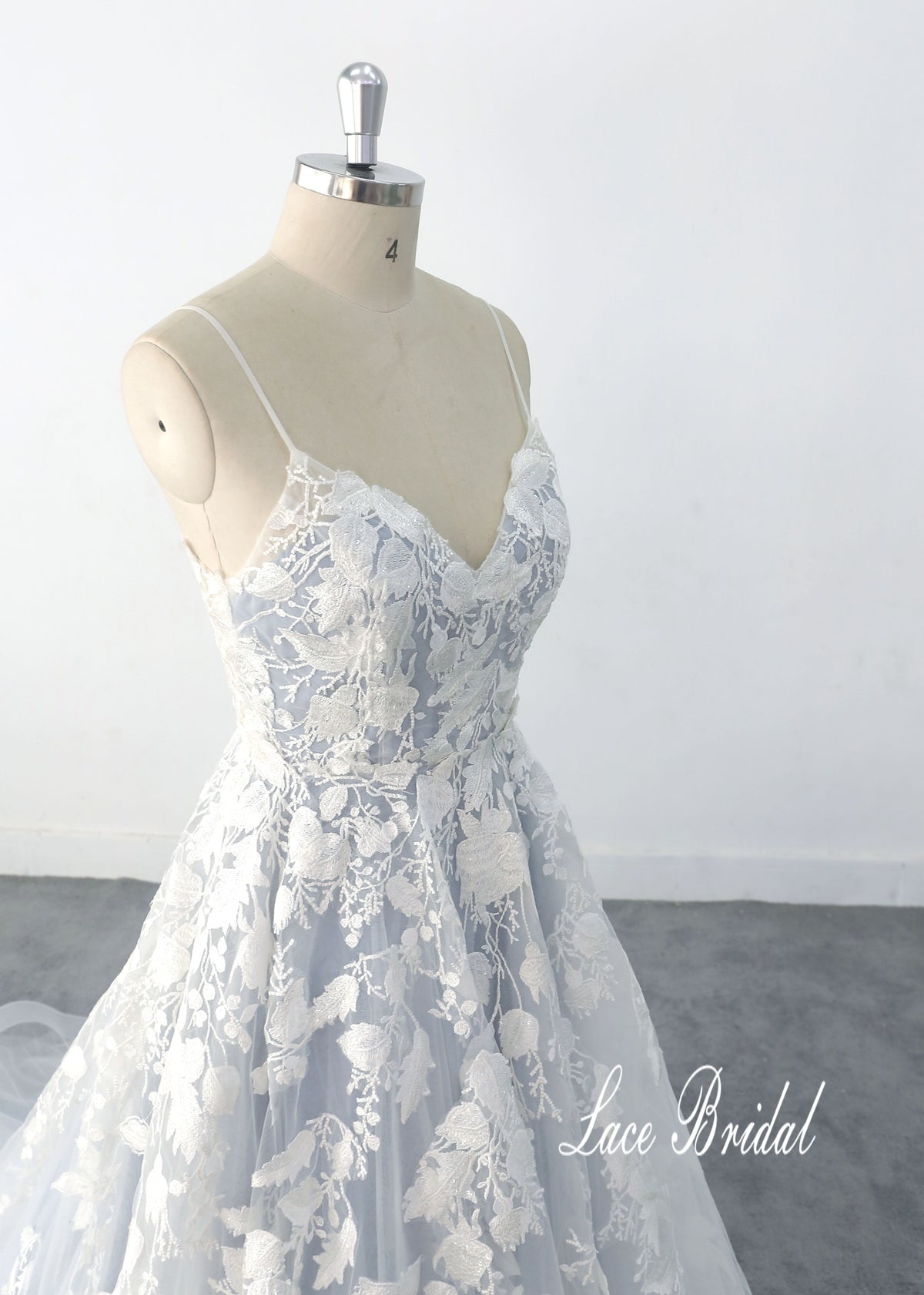 Gray-blue wedding dress, lace wedding dress, custom-made wedding dress