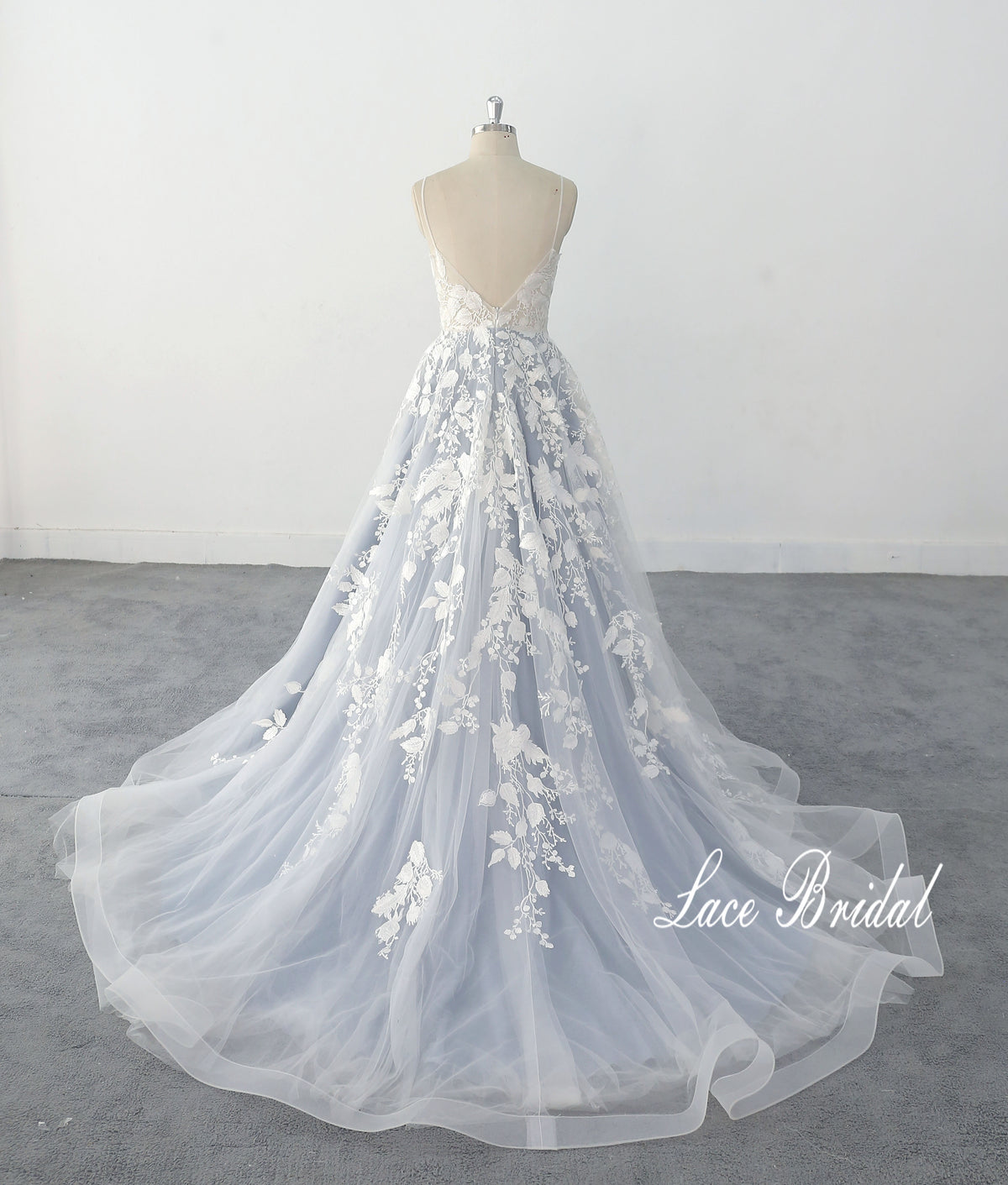 Gray-blue wedding dress, lace wedding dress, custom-made wedding dress
