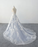 Gray-blue wedding dress, lace wedding dress, custom-made wedding dress