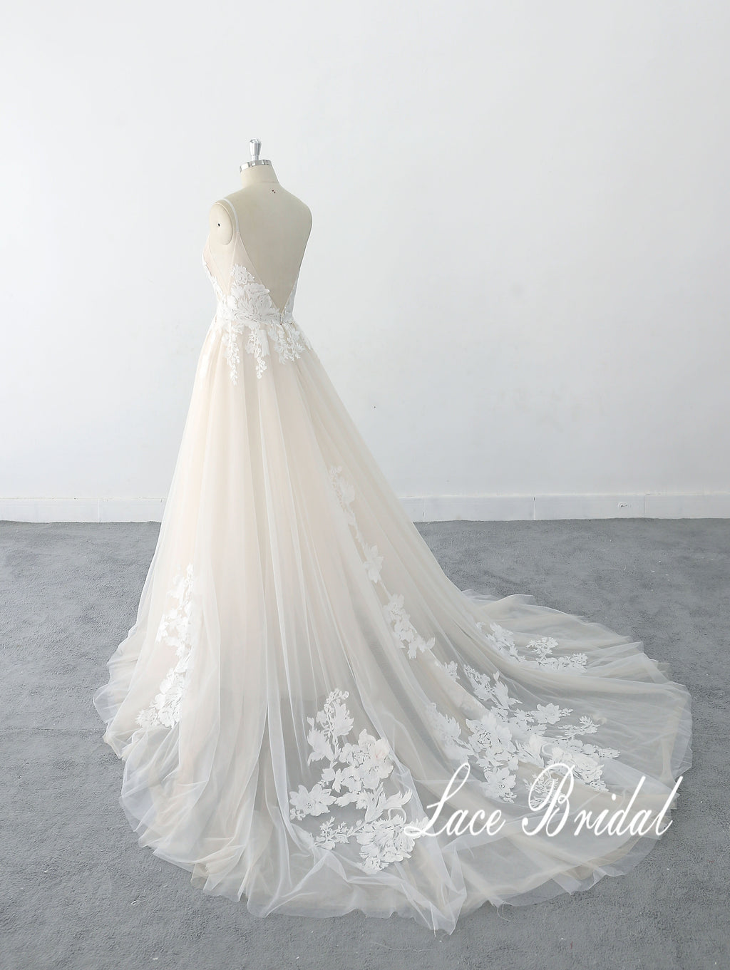 Beige wedding dress, lace wedding dress, custom-made wedding dress
