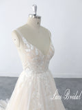 Nude and beige wedding dresses, lace wedding dresses, custom-made wedding dresses