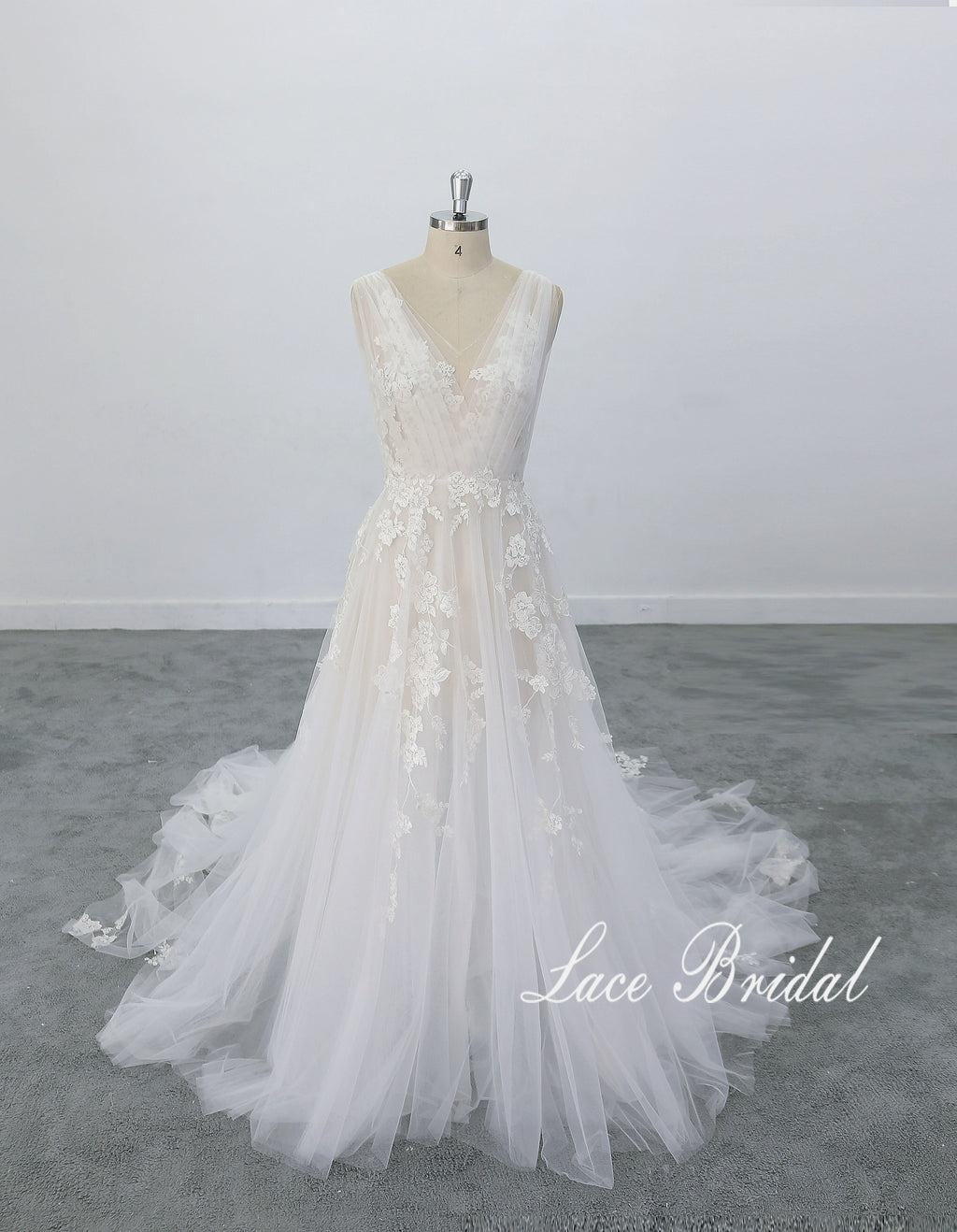 Vestido de novia color marfil, vestido de novia de encaje, vestido de novia hecho a medida