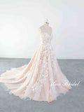 Light pink wedding dress, lace wedding dress, custom-made wedding dress