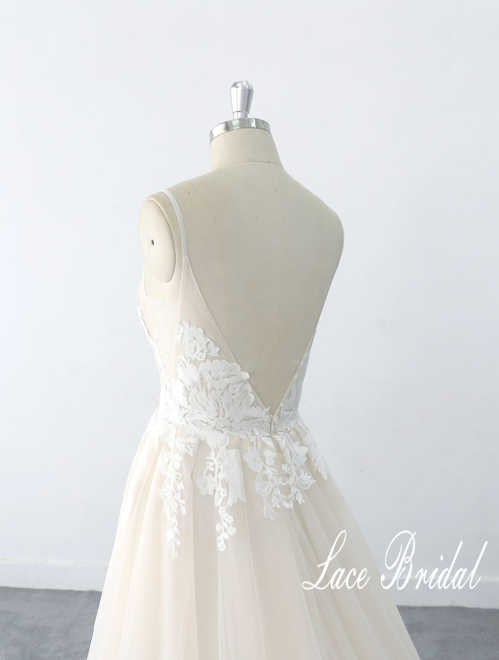 Beige wedding dress, lace wedding dress, custom-made wedding dress