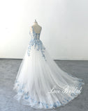 <Lilac Serenade>  Ivory wedding dress, sky blue lace wedding dress, custom-made wedding dress