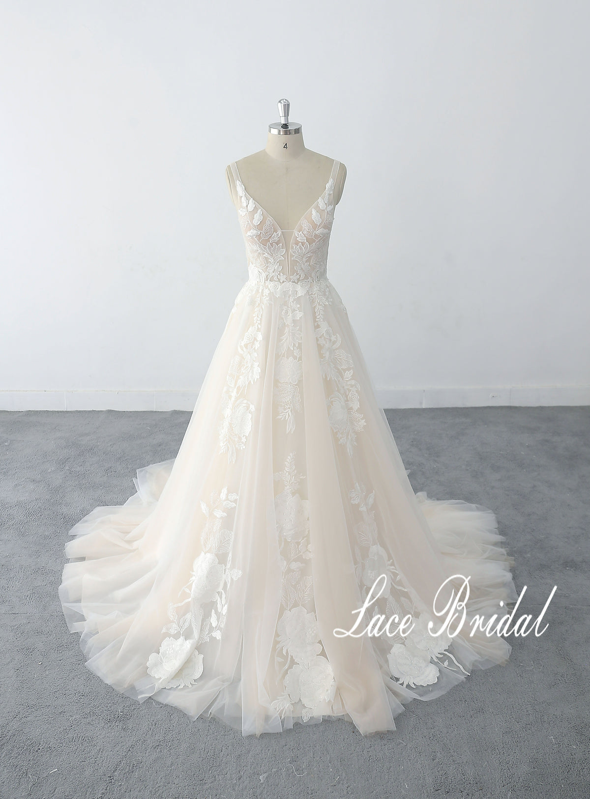Nude and beige wedding dresses, lace wedding dresses, custom-made wedding dresses
