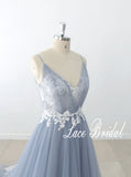 Gray-blue wedding dress, lace wedding dress, custom-made wedding dress