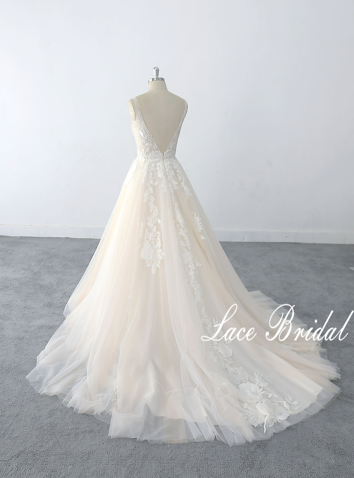 Nude and beige wedding dresses, lace wedding dresses, custom-made wedding dresses