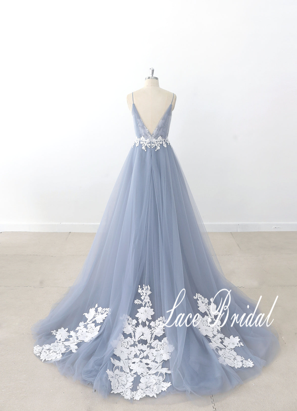 Gray-blue wedding dress, lace wedding dress, custom-made wedding dress